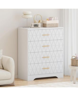 Wood Dressers for Bedroom with 4 Drawers, Modern Tall Dressers, Wide Chest of Drawers with Gold Handles, Wooden Dresser Nightstand