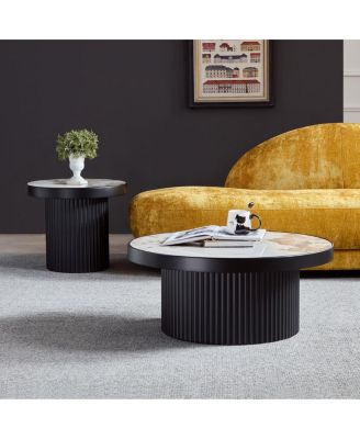 Streamdale Set of 2 Coffee Table, Round Sintered Stone Tabletop for Living Room