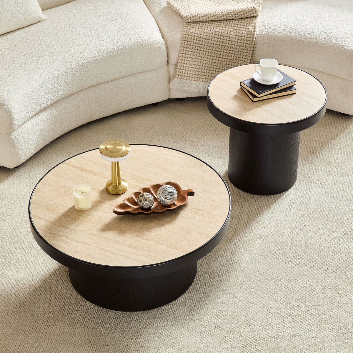 Streamdale Furniture Streamdale Set of 2 Coffee Table, Round Sintered Stone Tabletop
