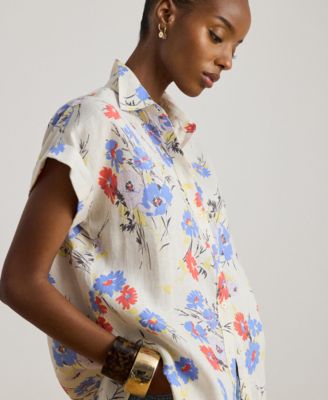 Women's Relaxed Fit Floral Collared Shirt