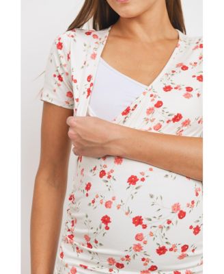 Maternity Floral Wrap Nursing Short-Sleeve Top