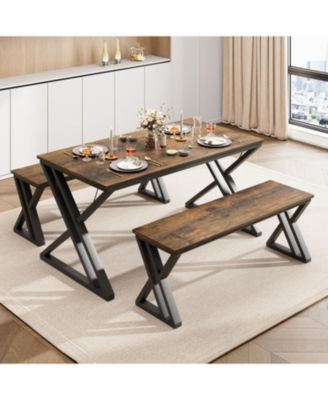 Kitchen Table with 2 Benches Dining Table Set for 4 Saving Space Dining Room Table Set for Kitchen Dining Room