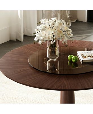 Streamdale Solid Wood Dining Table with Glass Lazy Susan & Steel Base