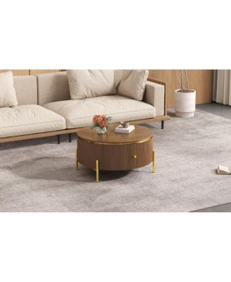 31.5" Modern Round Coffee Table with 2 Drawers