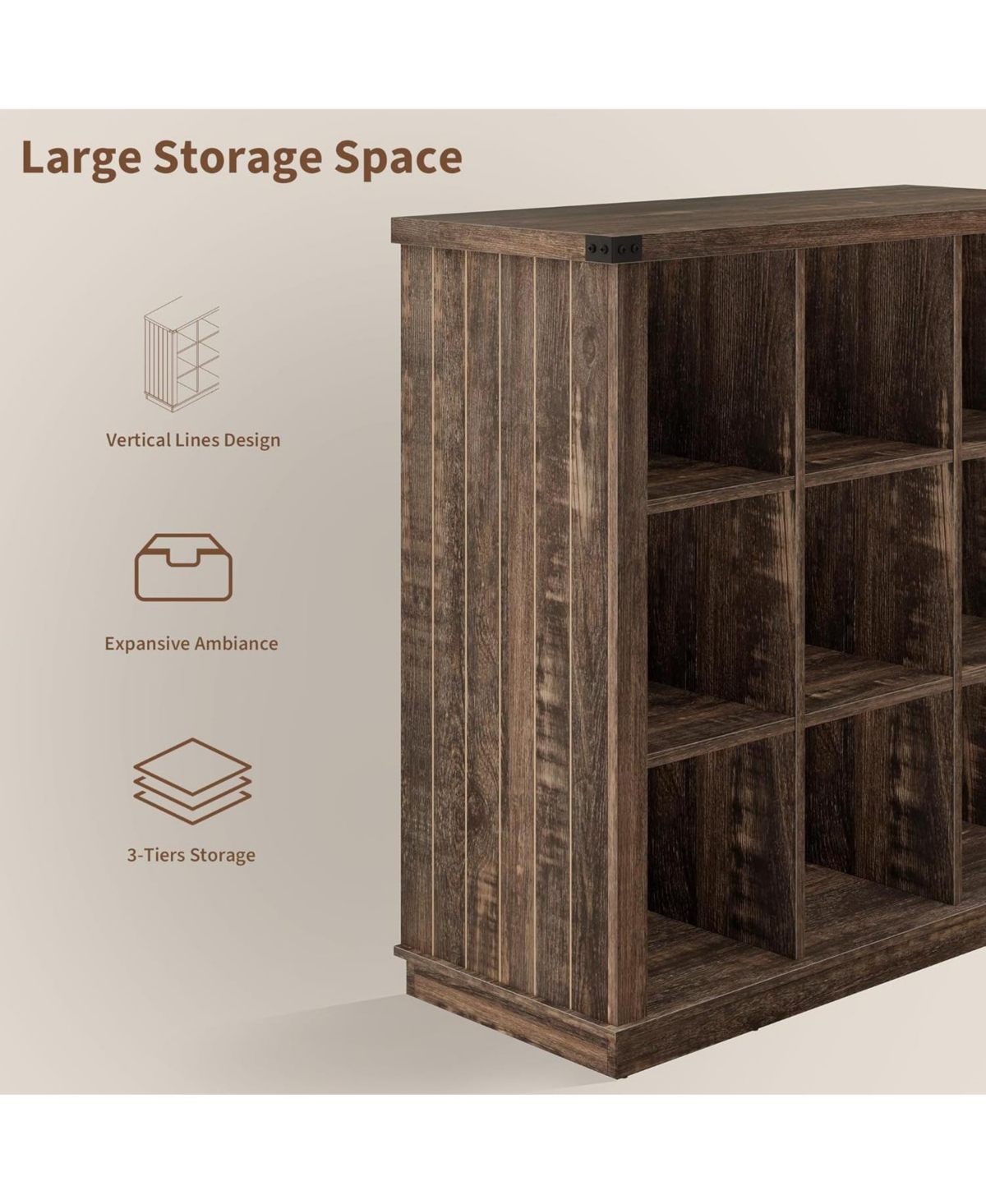 gaomon 9-Cube Storage Organizer Bookshelf – 4-Tier Farmhouse Horizontal Wood Bookcase, 37.4" Long Low Shelf for Entryway, Living R