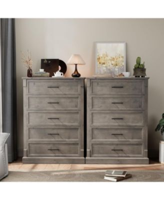 Farmhouse 5 Drawer Dresser for Bedroom, Tall Chest of Drawers with Metal Handles, Rustic Wooden Dresser TV Stand, for Living Room, Hallway.