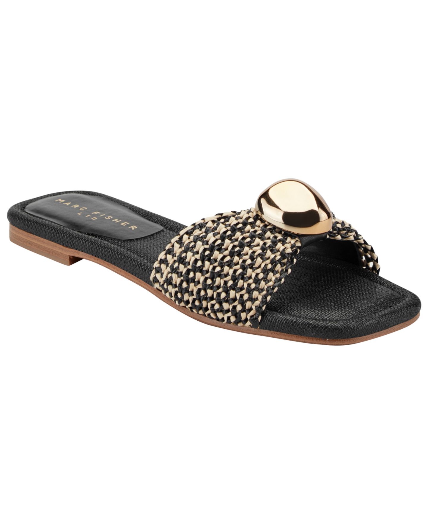 Женские сандалии Marc Fisher LTD Nalena Ornamented Woven Flat, цвет: Чёрный / Бежевый — фото 1