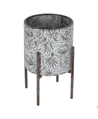 Set of 2 Coastal Distressed White and Gray Metal Cachepot Planters with Metal Stand