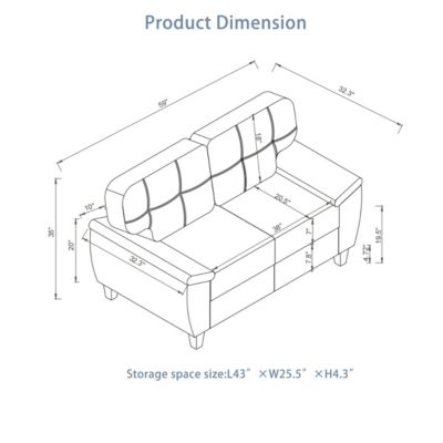 59" Modern Faux Leather Loveseat Sofa with Storage, Big Armrest