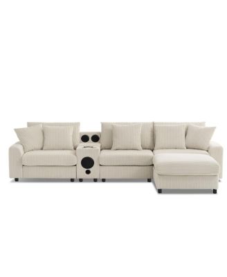 Streamdale 112" Corduroy Sectional Sofa w/ Bluetooth, Console, USB, Cup Holders, Storage