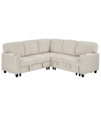L-Shaped Sectional Sofa Bed with Pull-Out Bed & Storage