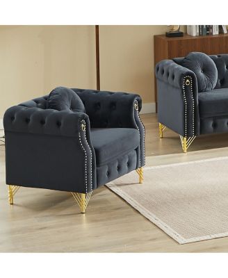 Streamdale Velvet Chesterfield sofa with copper stud detailing & tufted buttons