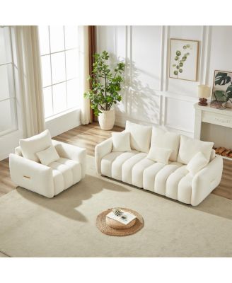 3 Seater + 1 Seater Combo Sofa, Modern Living Room, Teddy Sofa, Wooden Frame