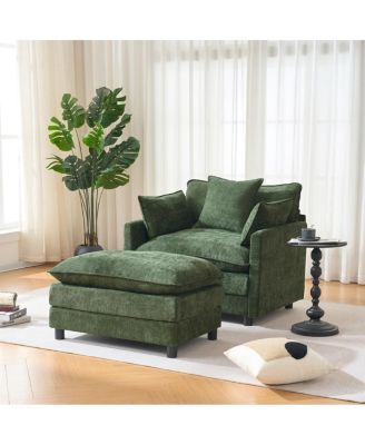 Modern Accent Chair with Ottoman, Chenille