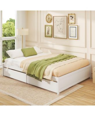 Queen Size Bed Frame with 2 Rolling Storage Drawers