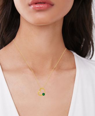 Lab Grown Emerald (0.75 ct. t.w.) Open Heart Pendant Necklace in 14k Gold Over Sterling Silver