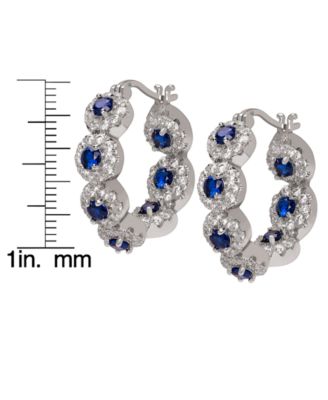 Lab-Grown Blue Sapphire (2.10 ct. t.w.) and Lab-Grown White Sapphire (2.8 ct. t.w.) Halo Inside-Out Hoop Earrings in Sterling Silver