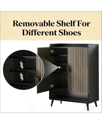7-Tier Shoe Cabinet, Wooden Shoes Rack, Shoe Storage Organizer with Doors and Adjustable Shelves for Entryway, Hallway