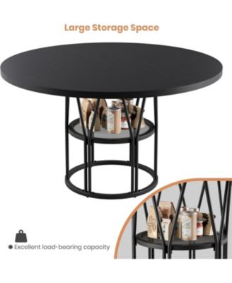47" Round Dining Table with Storage, Sturdy Metal Frame Circle Dinner Table for Small Space, Apartment, Living Room