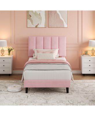 Velvet Platform Bed Frame with Adjustable Vertical Channel Tufted Headboard