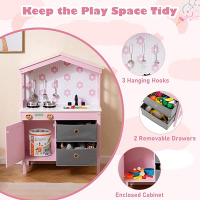 Children Toy Kitchen Playset with Dual Stoves and Rotary Knobs