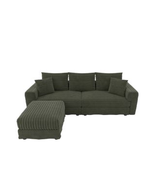 82.7" Plush Corduroy 3-Seat Sofa with Movable Ottoman