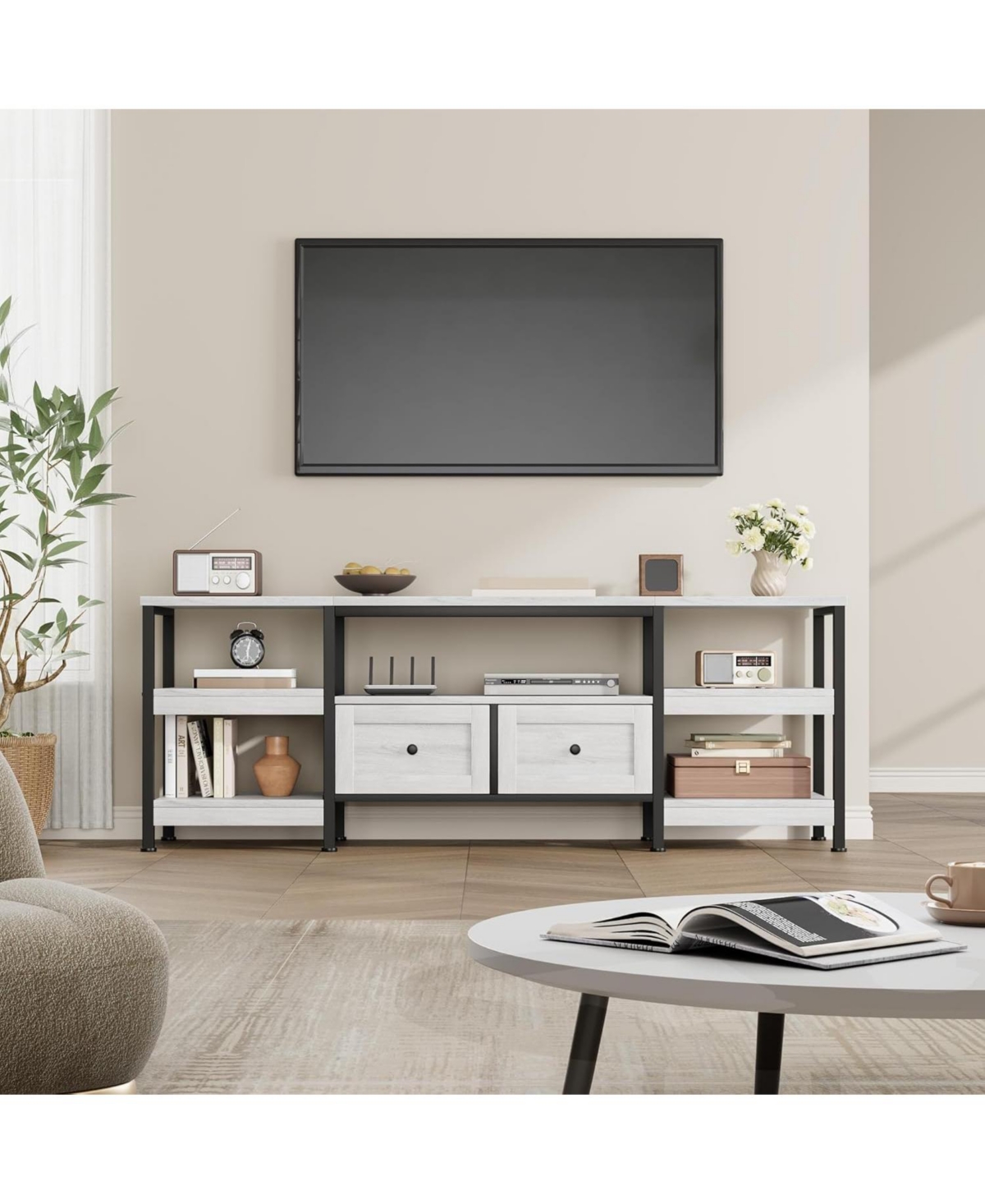 gaomon 79" Tv Cabinet with Drawers & Shelves