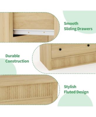 6 Drawer Dresser for Bedroom, Wooden Fluted Chest of Drawers, Modern Oak Storage Organizer for Living Room, Hallway