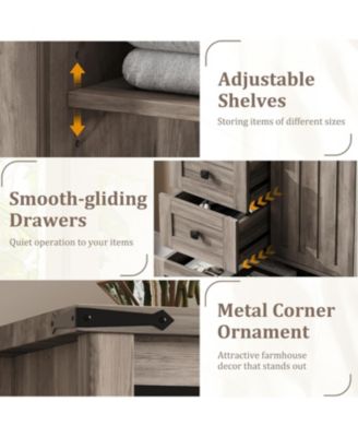 Farmhouse 5 Drawer Dresser for Bedroom, 48 in Tall Wood Dresser Chest of Drawer with Sliding Barn Door, Adjustable Shelf, Storage Organizer