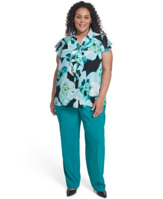 Plus Size Collared Neck Short-Sleeve Top