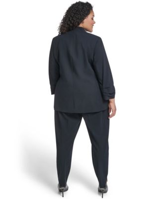 Plus Size Collarless One Button Blazer