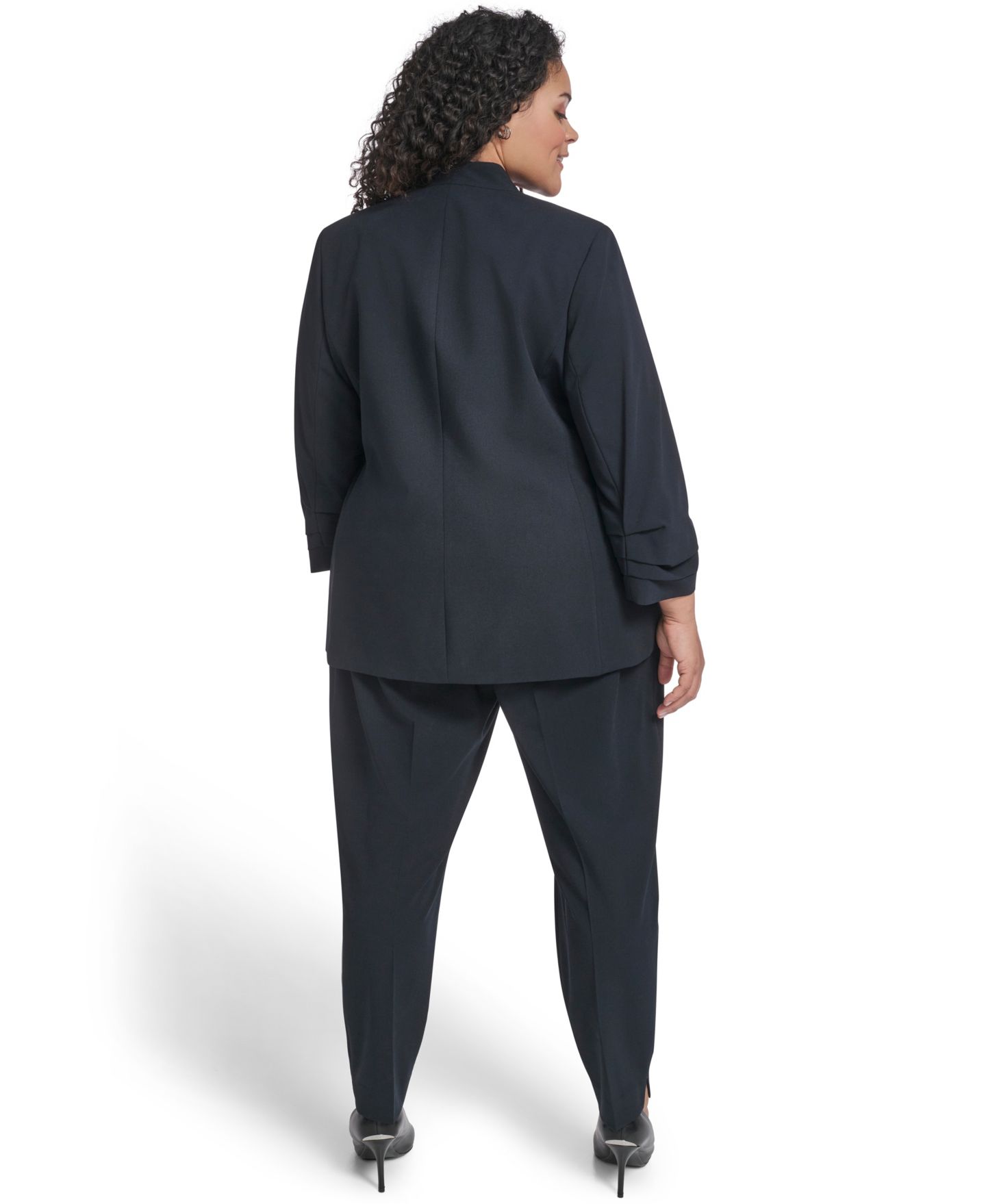 Женский пиджак Calvin Klein Plus Size Collarless Open Front Blazer, цвет: Тёмно-синий — фото 8