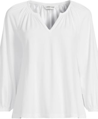 Women's Lightweight Jersey 3/4 Sleeve Notch Neck Gather Blouse