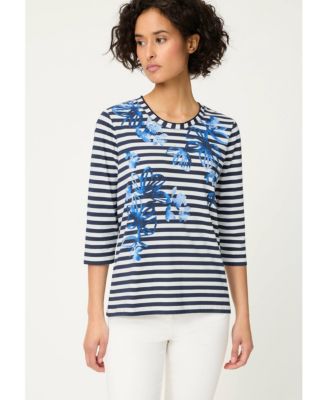 Women's Stripe & Floral Print T-Shirt