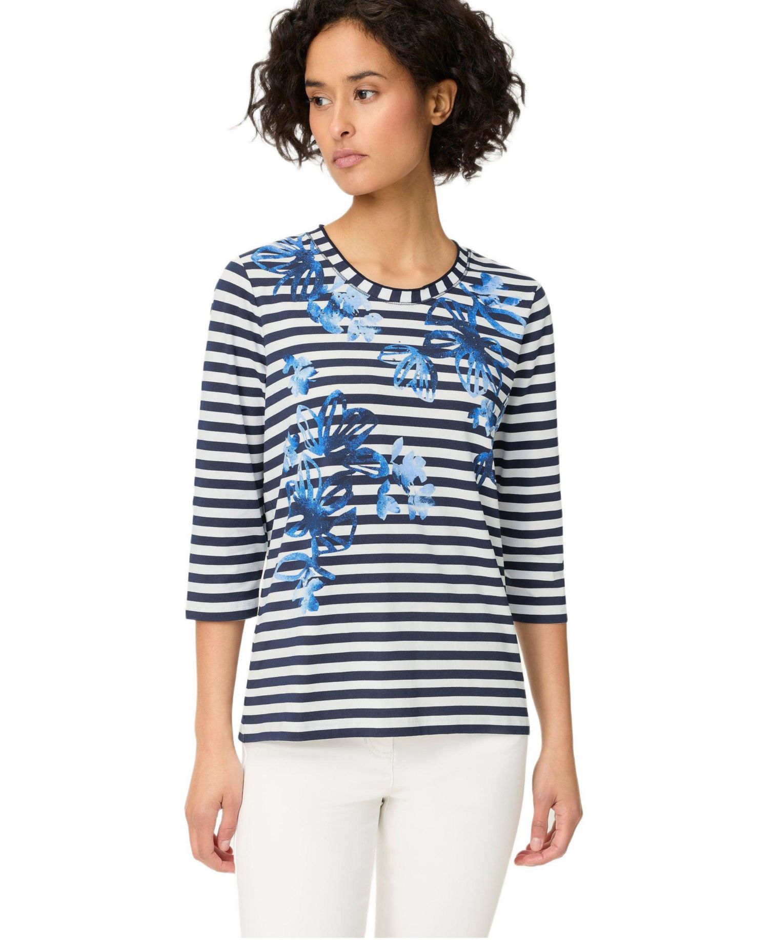 Women's Stripe and Floral Print T-Shirt