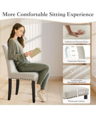 Upholstered Dining Chairs Set of 6, Fabric Parsons Dining Room Chair with Nailhead Trim & Sturdy Wood Legs, Modern Fabric Kitchen Chairs