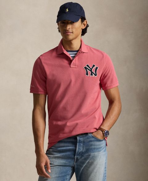 Мужское поло Polo Ralph Lauren Yankees Logo Mesh Polo Shirt, цвет: Ягодный