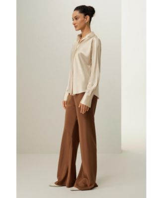 Women's Bias Cut Straight Leg Silk Pants