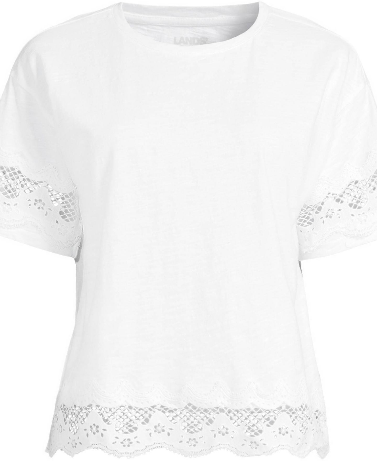 Женская футболка Lands' End Short Sleeve Slub Jersey Cutwork, цвет: Белый — фото 3