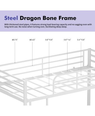  Twin Over Twin Metal Bunk Bed with Guard Rails & Ladder, Space-Saving