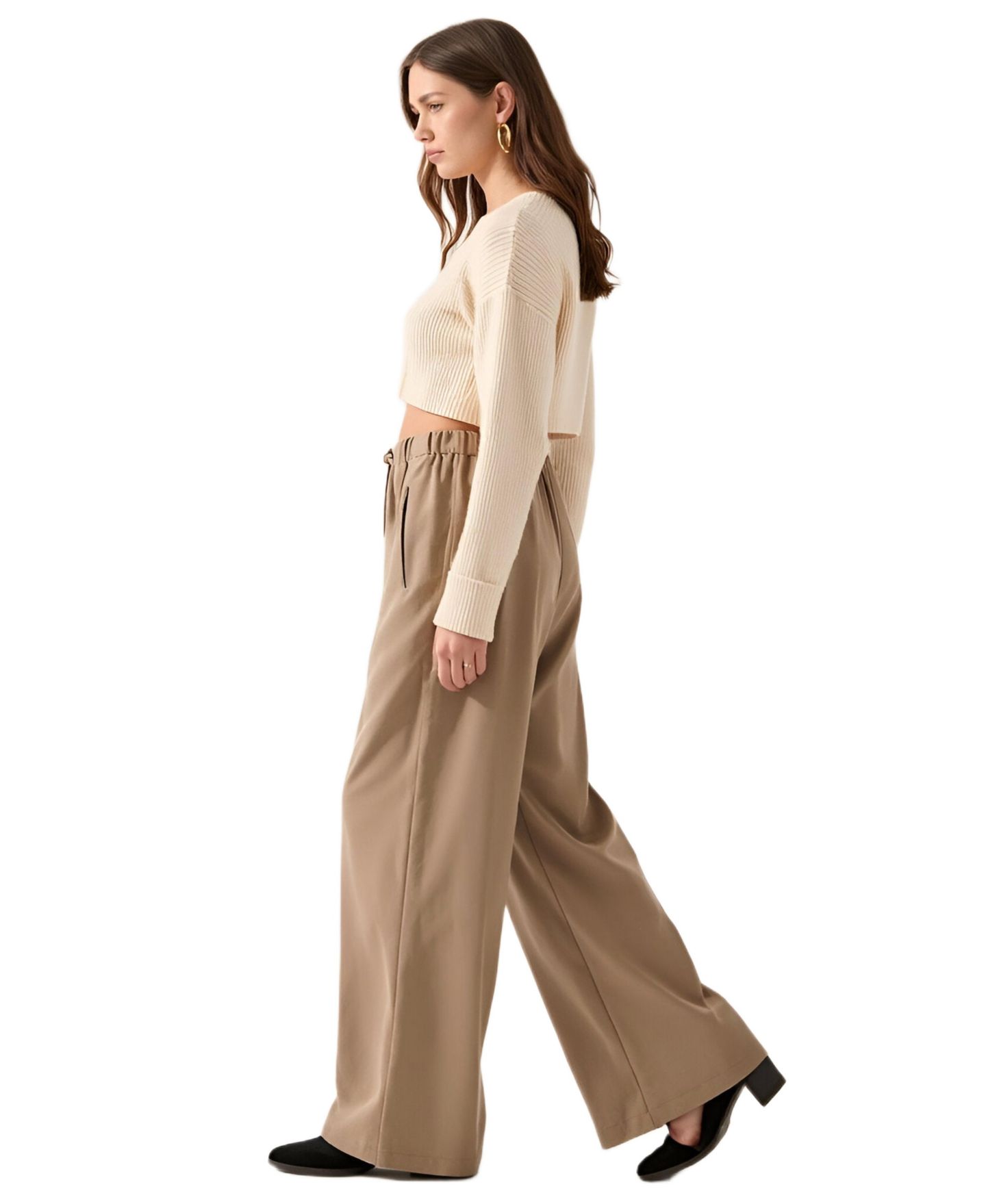 Женские брюки Modenaire High-Rise Wide-Leg Drawstring, цвет: Хаки — фото 3