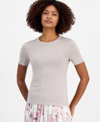 Anne Klein Women's Merino Wool Short-Sleeve Sweater - Macy's