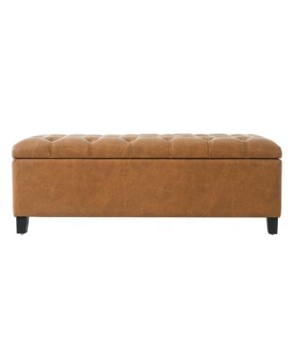Streamdale Ottoman Bench with Storage, Brown PU Surface, Rubber Wood Legs, 300 lbs Capacity