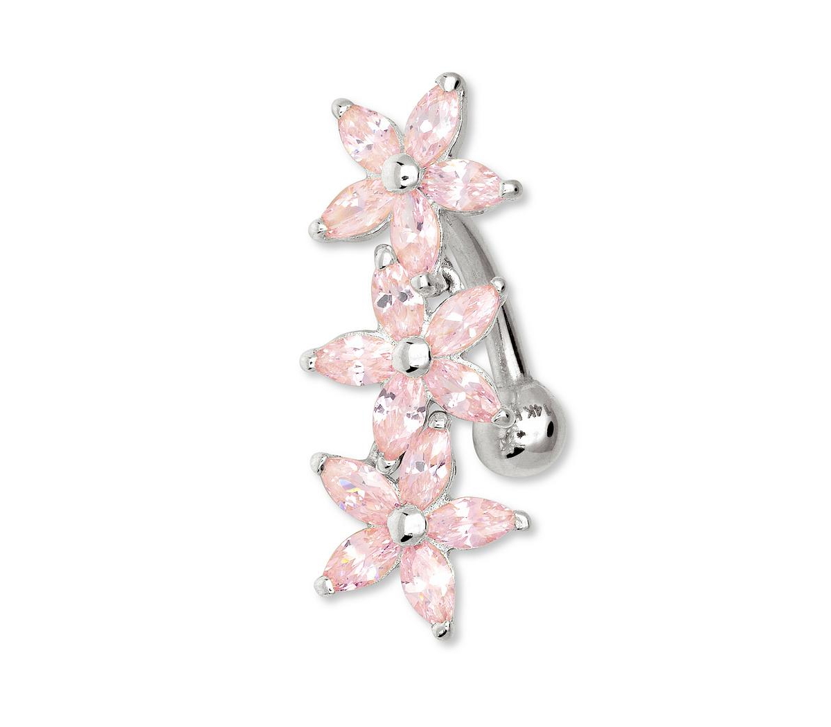 Curata Jewelry Solid 14k Gold Pink Marquise Cubic Zirconia Flower Top Mount Belly Button Ring Dangle Body Piercing Ring - White gold