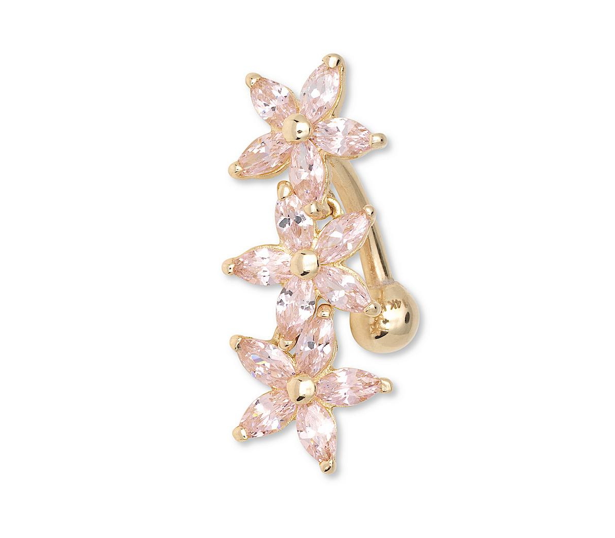 Curata Jewelry Solid 14k Gold Pink Marquise Cubic Zirconia Flower Top Mount Belly Button Ring Dangle Body Piercing Ring - Yellow gold