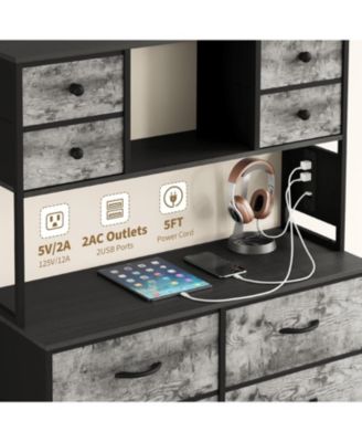 Dresser for Bedroom Drawer Fabric Chest with LED Lighting, Power Outlet and Open Shelves, Wood Top & Metal Frame for Bedroom, Hallway