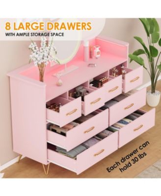 Drawer Wood Dressers for Bedroom with Led Light and Power Outlet for Adult and Kids Bedroom.