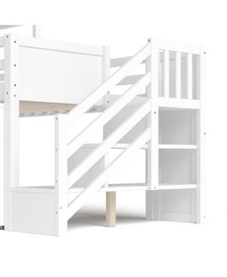 Streamdale Twin Loft Bed with Storage, Desk, Slide & Stairs, White