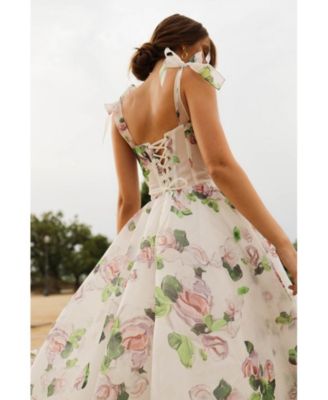 Women's Tender Floral Midi Tie-Strap Dress