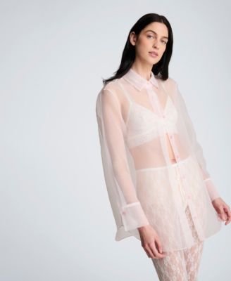 Women's Oversized Sheer Collared Tunic Shirt